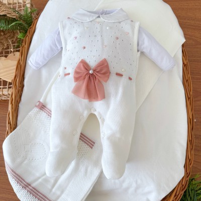  Saída de Maternidade Céu Estrelado Salopete - Off White e Rose